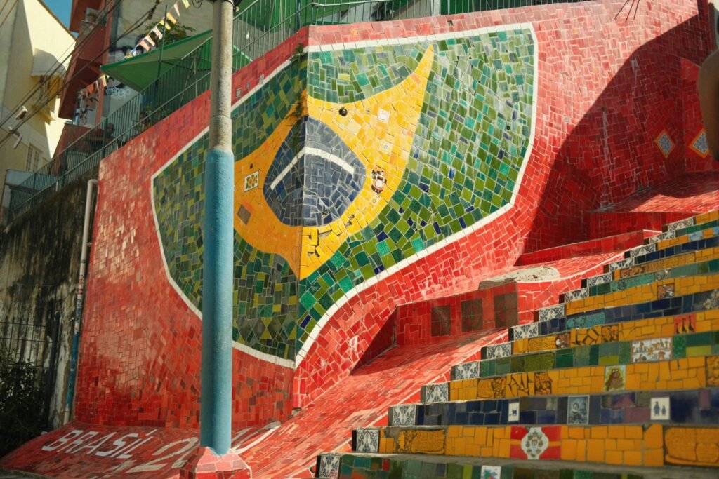 A building with a lot of stairs painted on it A building with a lot of stairs painted on it