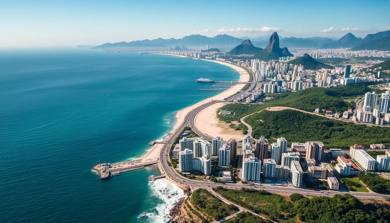 Aerial view of Rio de Janeiro coastline showing luxury properties and Brazil property investment opportunities