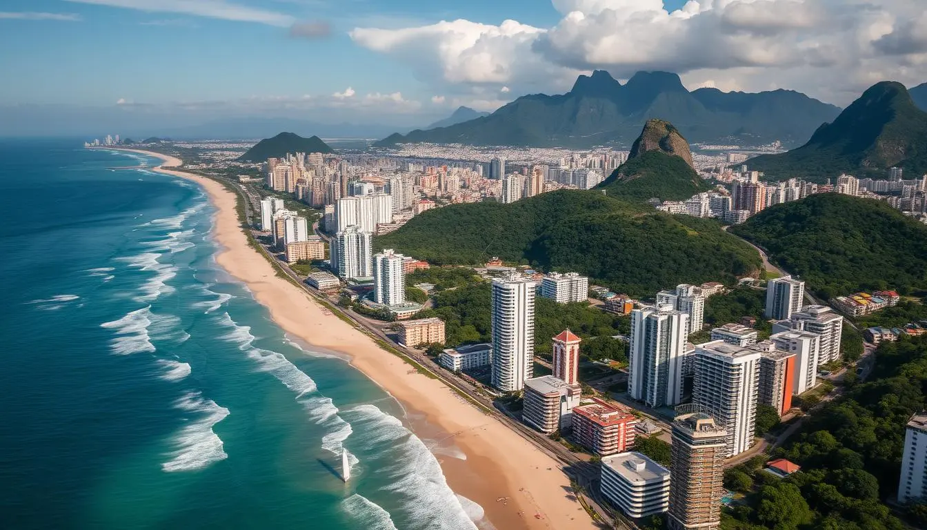 Aerial view of Rio de Janeiro coastline with luxury real estate and invest in Brazil real estate opportunities