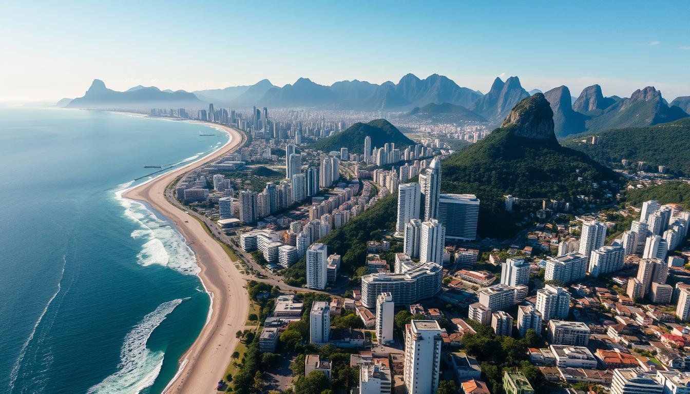 Aerial view of Rio de Janeiro showcasing property investment in Brazil opportunities with beachfront properties and urban developments