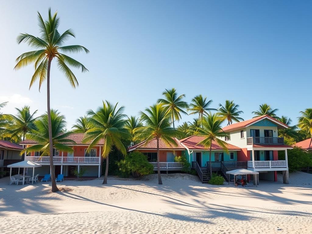 Beach houses in Northeast Brazil with palm trees Beach houses in Northeast Brazil with palm trees