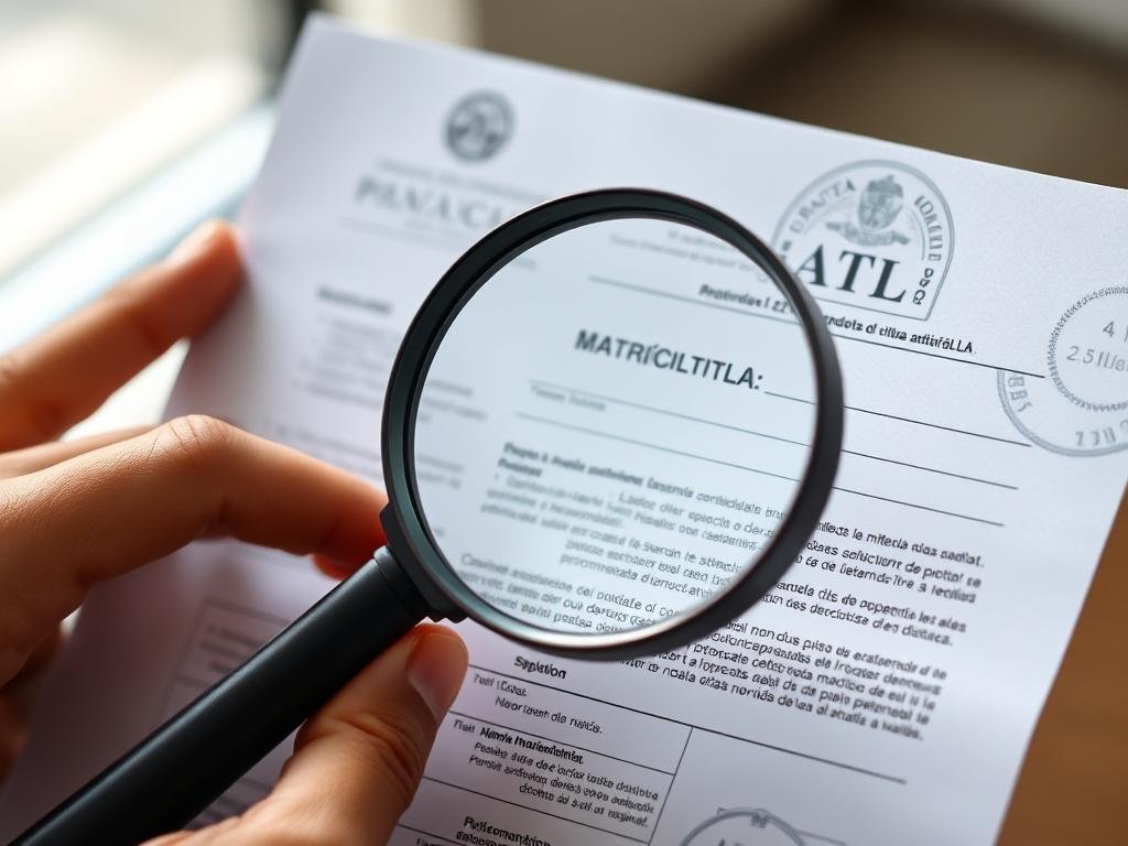 Brazilian property title document (matrícula) being reviewed Brazilian property title document (matrícula) being reviewed