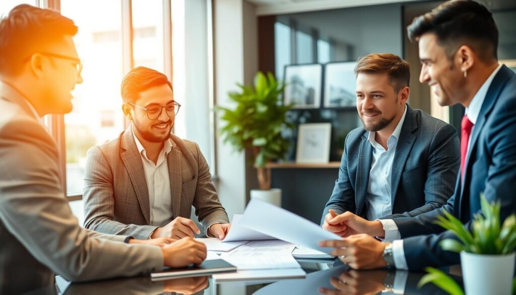 Business meeting between foreign investor and Brazilian property seller Business meeting between foreign investor and Brazilian property seller