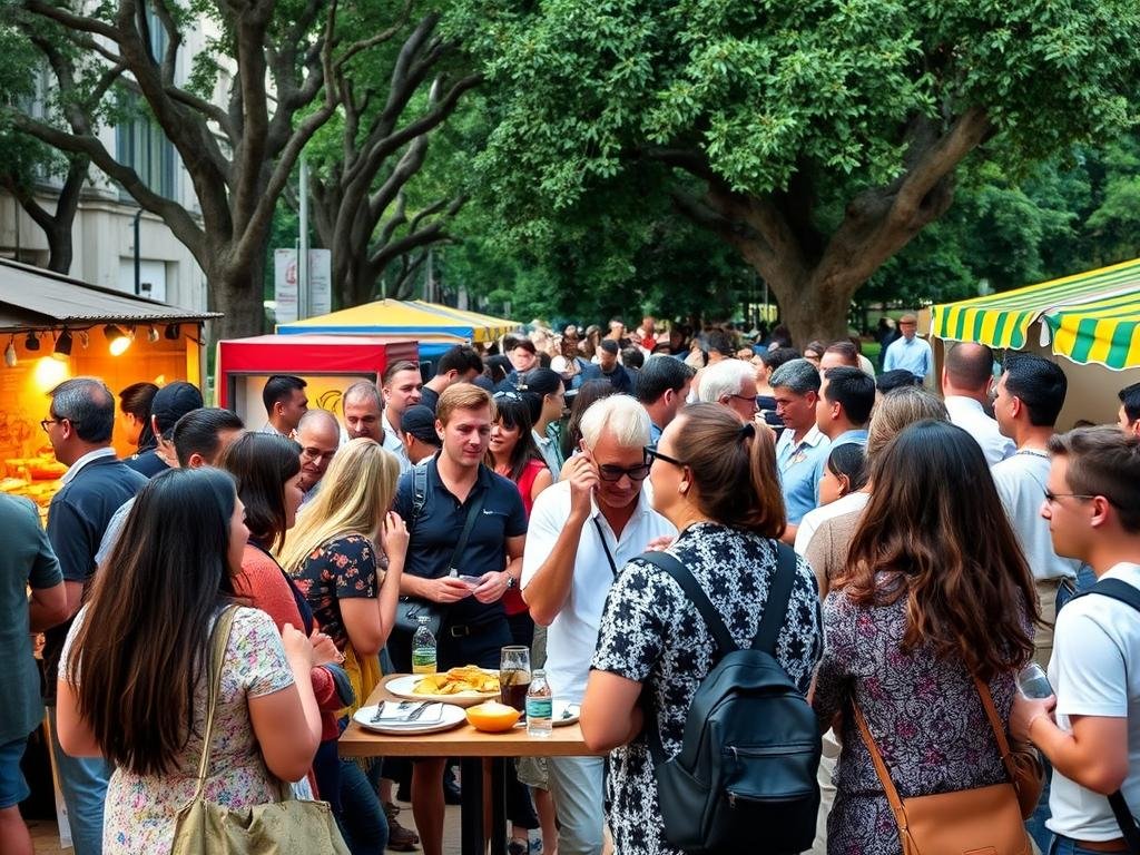 Comunidade internacional em um evento cultural em São Paulo, representando a experiência de expatriados nos melhores lugares para viver no Brasil Comunidade internacional em um evento cultural em São Paulo, representando a experiência de expatriados nos melhores lugares para viver no Brasil