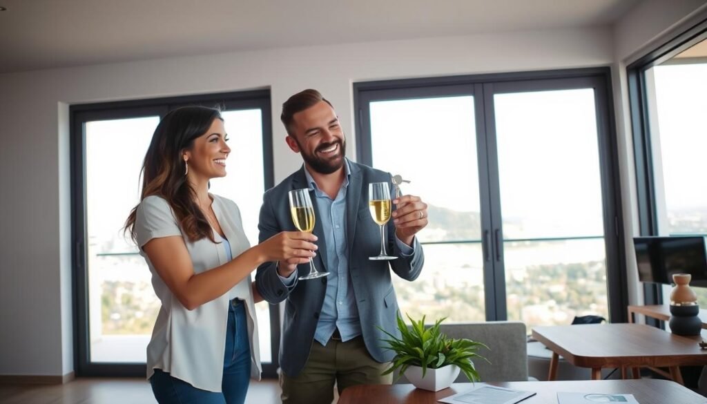 Investidor estrangeiro celebrando aquisição de imóvel no Brasil, simbolizando sucesso no investimento em imóveis no Brasil Investidor estrangeiro celebrando aquisição de imóvel no Brasil, simbolizando sucesso no investimento em imóveis no Brasil