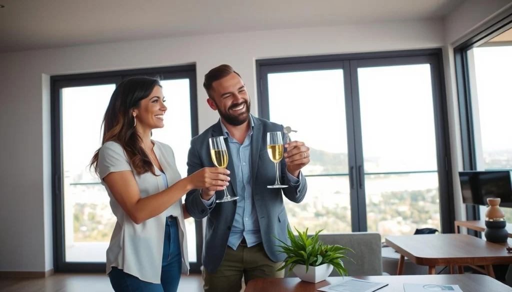 Investidor estrangeiro celebrando aquisição de imóvel no Brasil, simbolizando sucesso no investimento em imóveis no Brasil Investidor estrangeiro celebrando aquisição de imóvel no Brasil, simbolizando sucesso no investimento em imóveis no Brasil