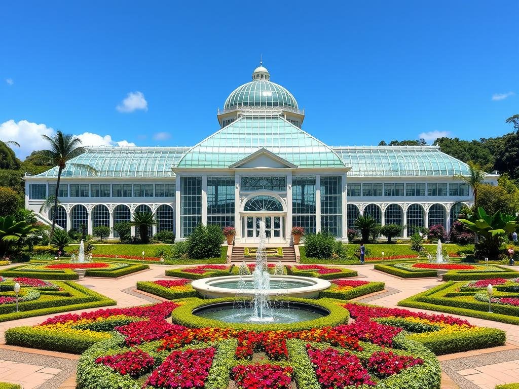 Jardim Botânico de Curitiba com sua icônica estufa de vidro, símbolo da cidade considerada um dos melhores lugares para viver no Brasil