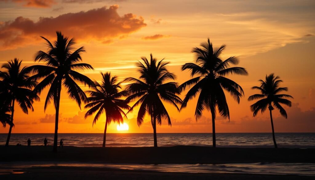 Pôr do sol em uma praia brasileira, simbolizando a qualidade de vida que se pode encontrar nos melhores lugares para viver no Brasil Pôr do sol em uma praia brasileira, simbolizando a qualidade de vida que se pode encontrar nos melhores lugares para viver no Brasil