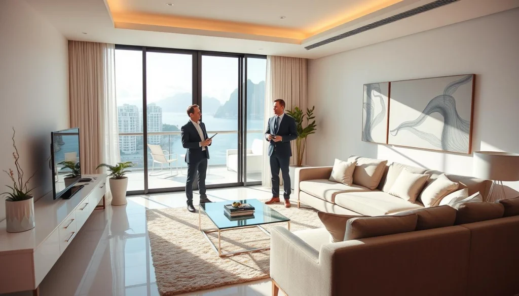 Property manager showing a luxury apartment to potential tenants in Rio de Janeiro Property manager showing a luxury apartment to potential tenants in Rio de Janeiro