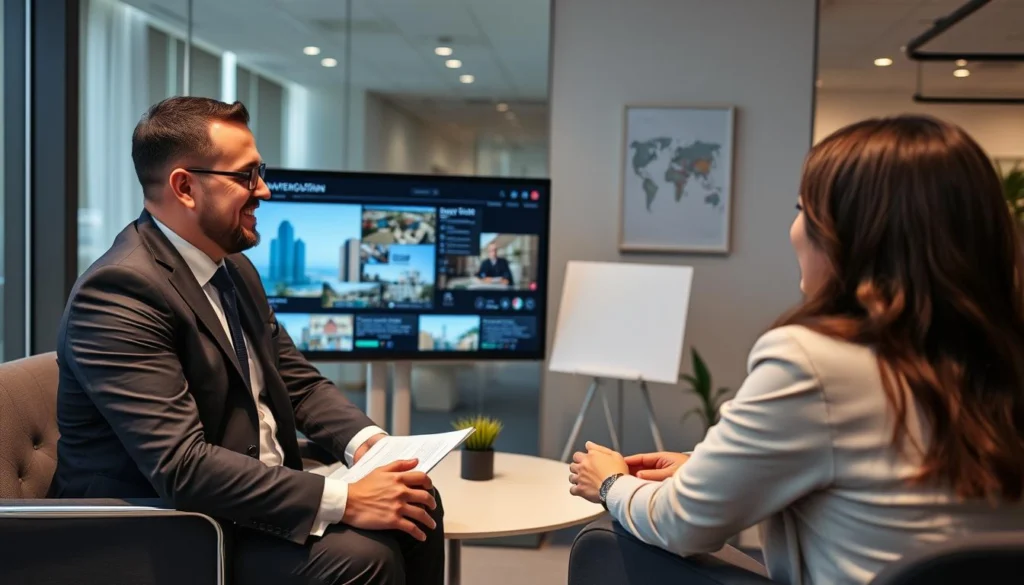 Real estate investment consultation meeting between foreign investor and Brazilian property expert Real estate investment consultation meeting between foreign investor and Brazilian property expert