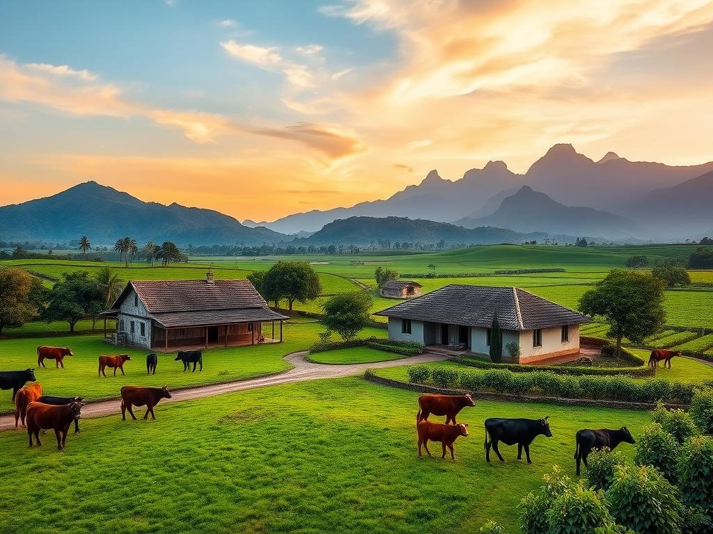 Rural property in Brazil with farmhouse and green fields Rural property in Brazil with farmhouse and green fields