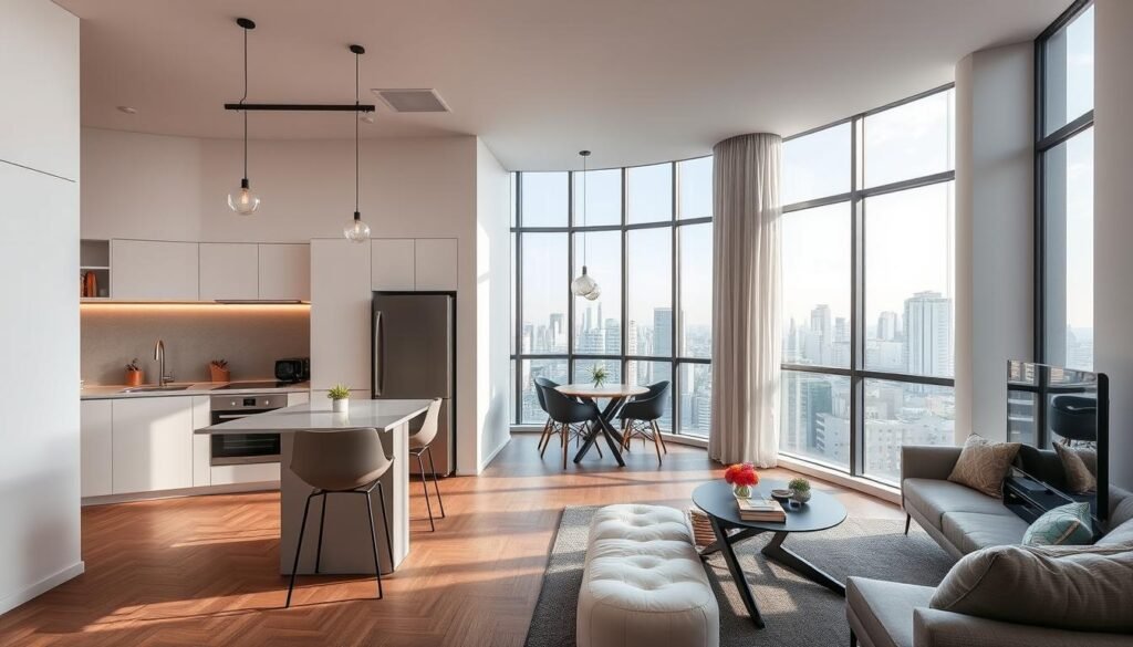 Studio moderno e compacto, representando um tipo de imóvel com alto retorno no melhor lugar para investir em imóveis no Brasil Studio moderno e compacto, representando um tipo de imóvel com alto retorno no melhor lugar para investir em imóveis no Brasil