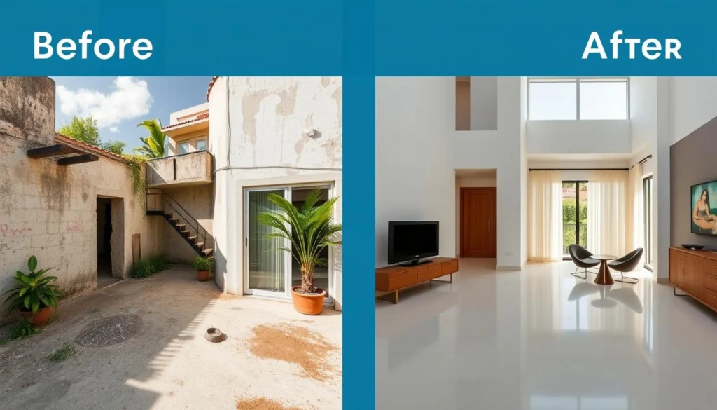Successful real estate development project in Brazil showing before and after transformation Successful real estate development project in Brazil showing before and after transformation