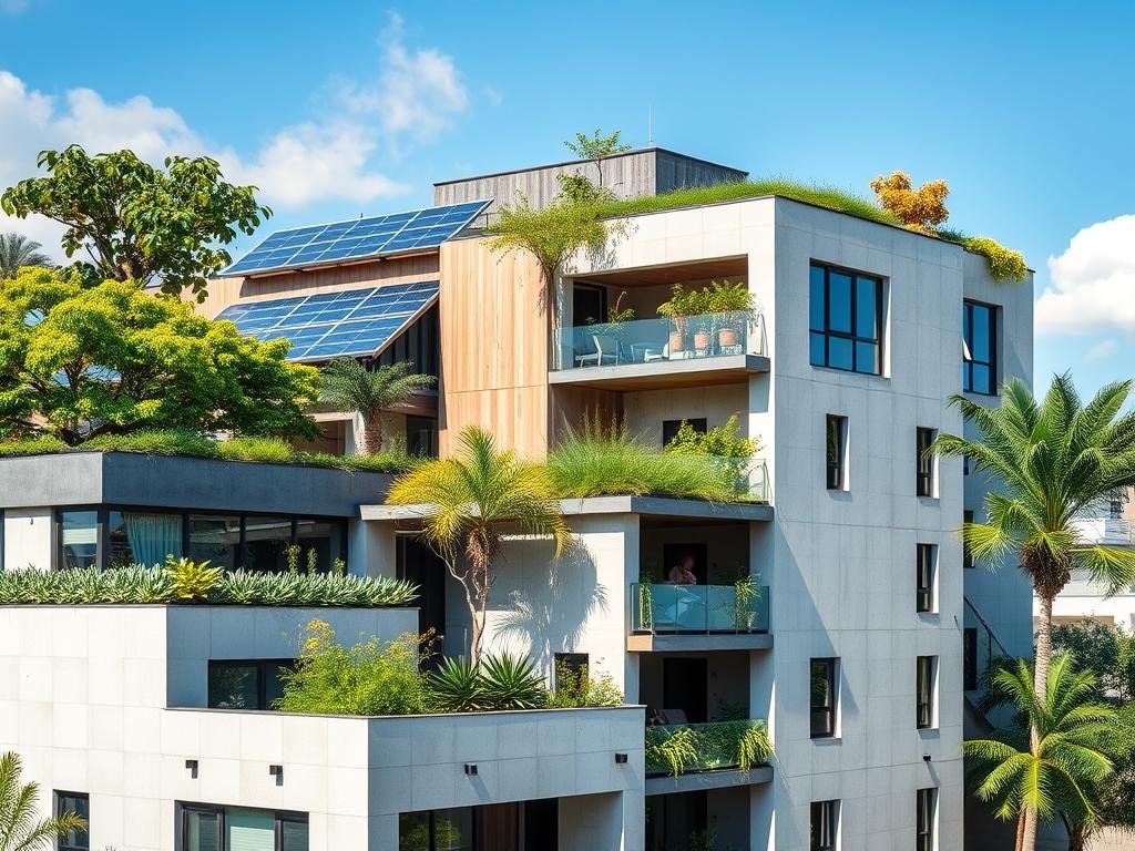 Sustainable eco-friendly building in Brazil representing green property investment in Brazil trends Sustainable eco-friendly building in Brazil representing green property investment in Brazil trends
