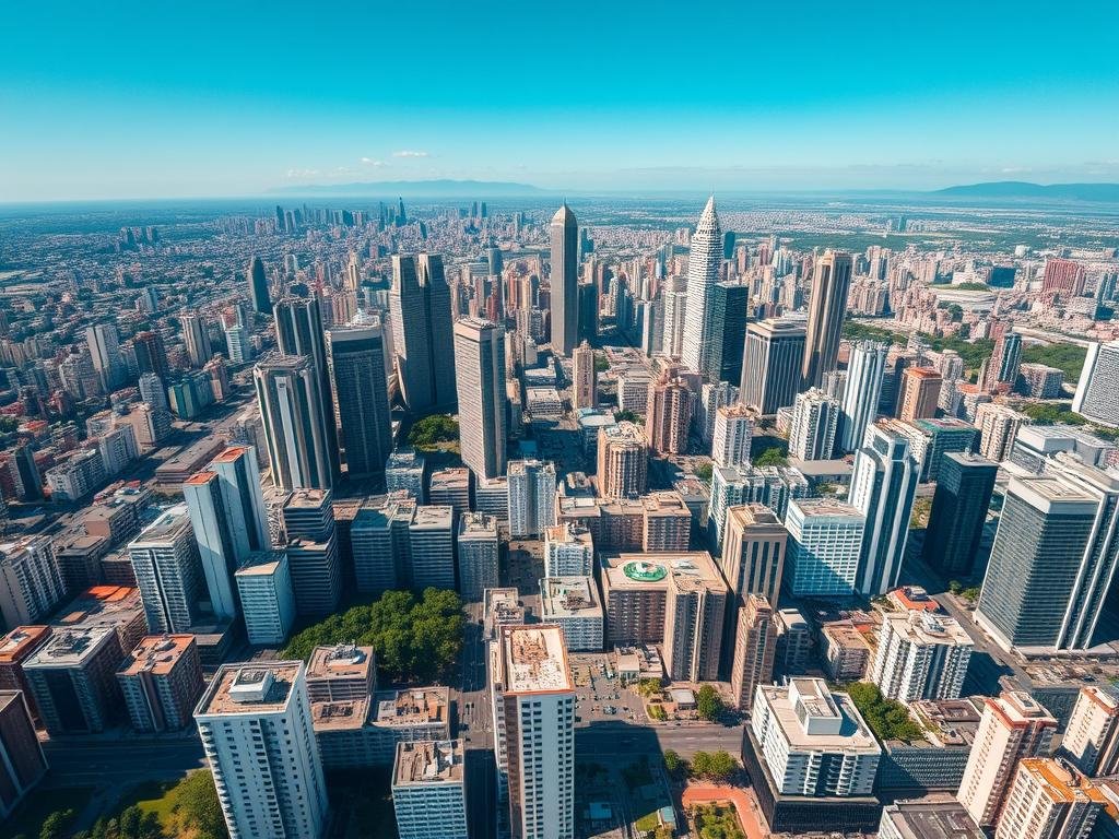 Vista aérea da cidade de São Paulo mostrando a densidade urbana e oportunidades de investimento em imóveis no Brasil Vista aérea da cidade de São Paulo mostrando a densidade urbana e oportunidades de investimento em imóveis no Brasil
