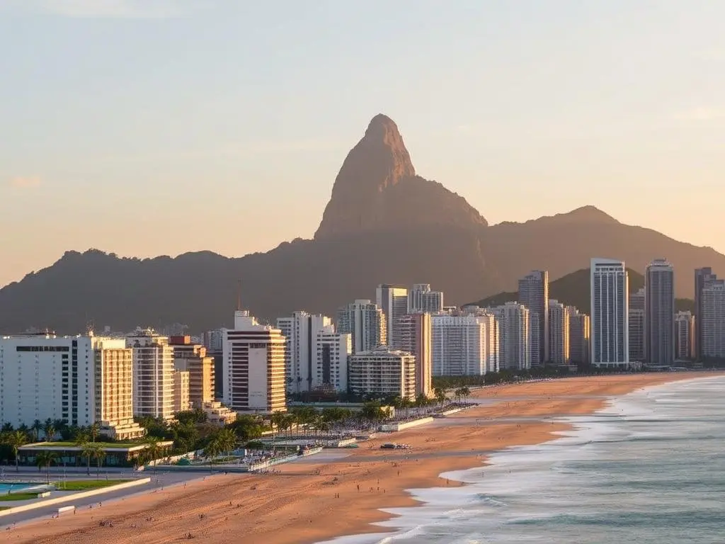 Vista da orla do Rio de Janeiro com prédios residenciais e o Pão de Açúcar ao fundo, destacando o investimento em imóveis no Brasil Vista da orla do Rio de Janeiro com prédios residenciais e o Pão de Açúcar ao fundo, destacando o investimento em imóveis no Brasil