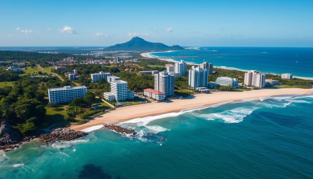 Vista de Florianópolis mostrando praias, propriedades à beira-mar e desenvolvimento imobiliário Vista de Florianópolis mostrando praias, propriedades à beira-mar e desenvolvimento imobiliário
