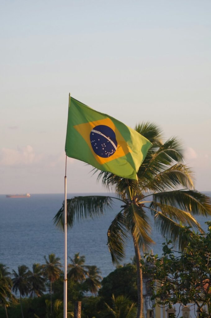 a flag on a pole next to a body of water a flag on a pole next to a body of water