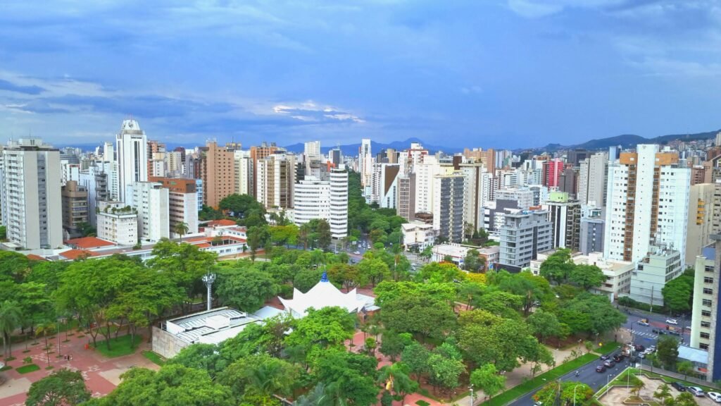 a view of a city with tall buildings a view of a city with tall buildings
